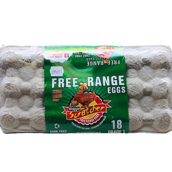 18 Free Range Grade 1 Extra Large Eggs 59G Maggie Scratcher