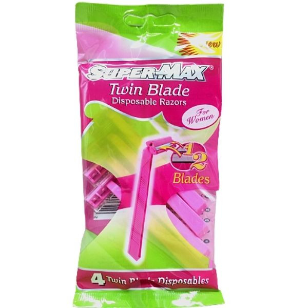 Supermax Lady Razor SUPERMAX RAZOR TWIN BLADE DISPOSABLE RAZORS FOR WOMEN 4 BLAD