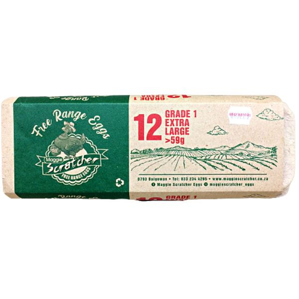 12 Free Range Grade 1 Extra Large Eggs 59G Maggie Scratcher