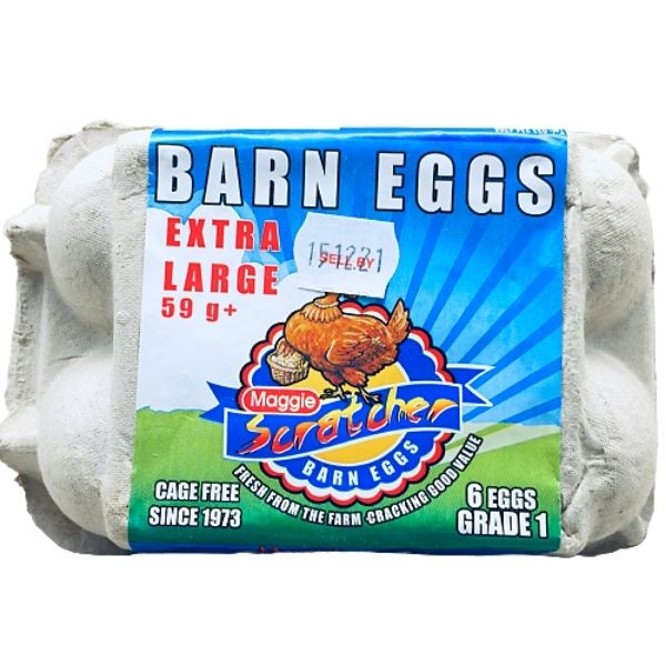 6 Barn Eggs Grade 1 Extra Large 59G Maggie Scratcher