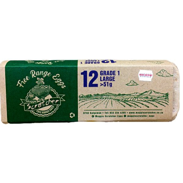 12 Free Range Grade 1 Large Eggs 51G Maggie Scratcher