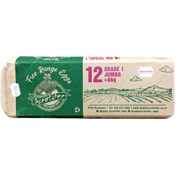 12 Free Range Grade 1 Jumbo Eggs 66G Maggie Scratcher
