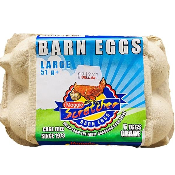 6 Barn Eggs Grade 1 Large 51G Maggie Scratcher