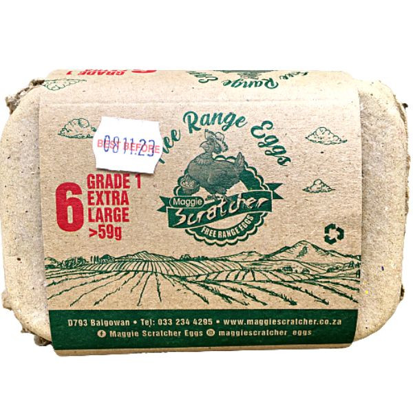 6 Free Range Grade 1 Extra Large Eggs 59G Maggie Scratcher