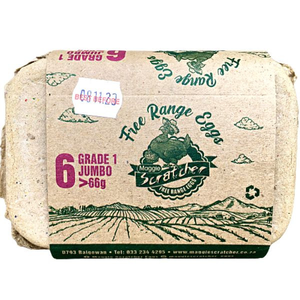 6 Free Range Grade 1 Jumbo Eggs 66G Maggie Scratcher